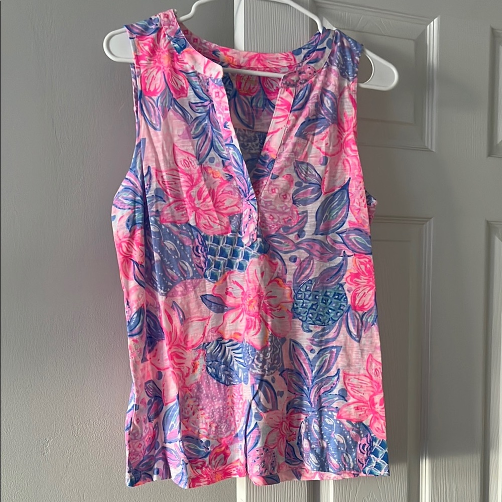 Lilly Pulitzer Pink and Blue Floral Sleeveless Top